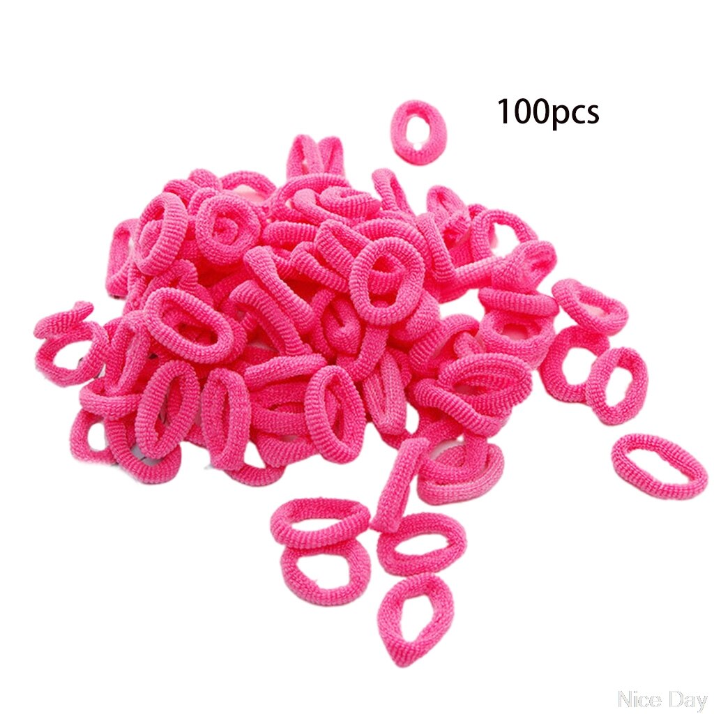 100 stk piger 1.5cm farverige små ring elastiske hårbånd hestehaleholder gummibånd scrunchie børnehår  my14 20: Hot pink