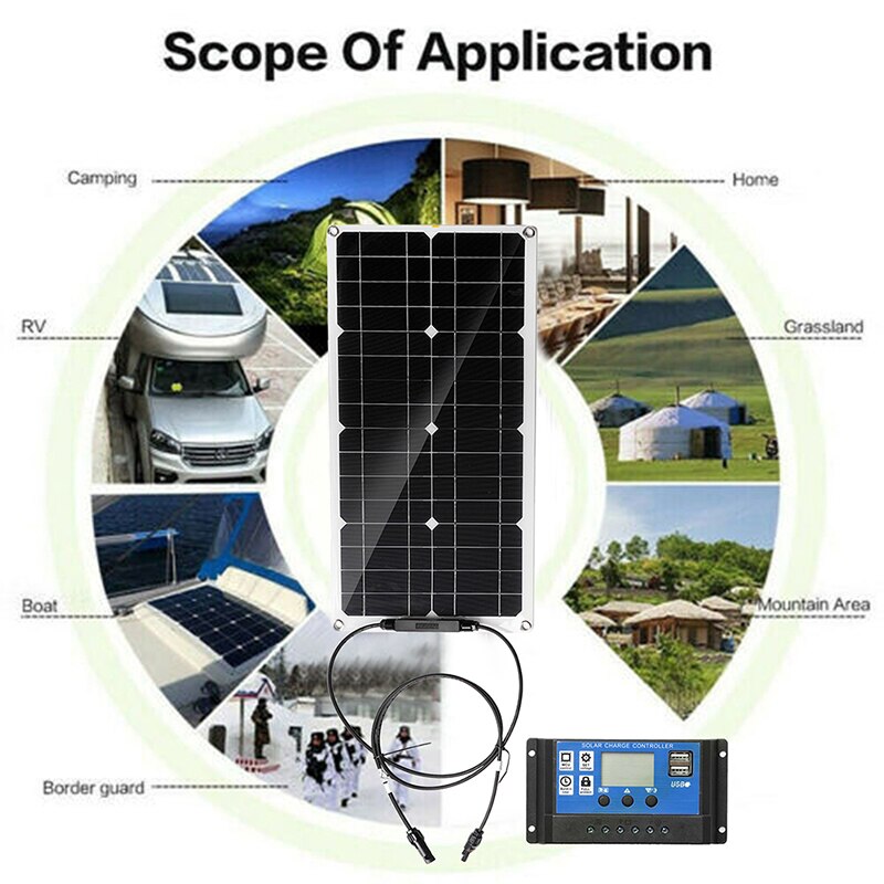 600W Solar Panel Polysilicon Solar Charging Board with 30A Solar Charge Controller for Car Yacht RV Battery Charger