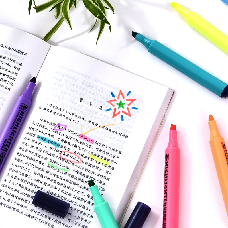 Surligneur Fluorescent multicolore, pointe burineuse