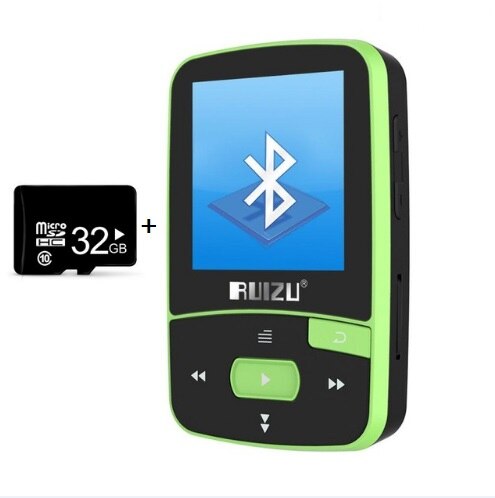 Ruizu X50 Sport mini clip mp3 player with fm tf card slot music player: green with 32gb