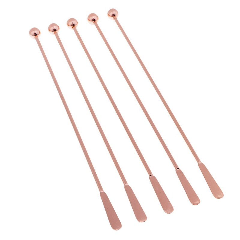5Pcs Stainless Steel Stirrer Beverage Stirrers Stir Cocktail Swizzle Stick-Rose Gold-Straight Bar,19Cm