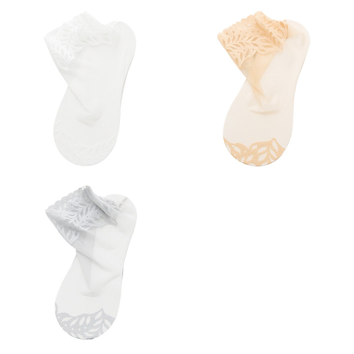 Calcetines de encaje transparentes para mujer, medias antideslizantes de malla de Color sólido, invisibles, para verano, 3 pares, 2022: 3 pairs I