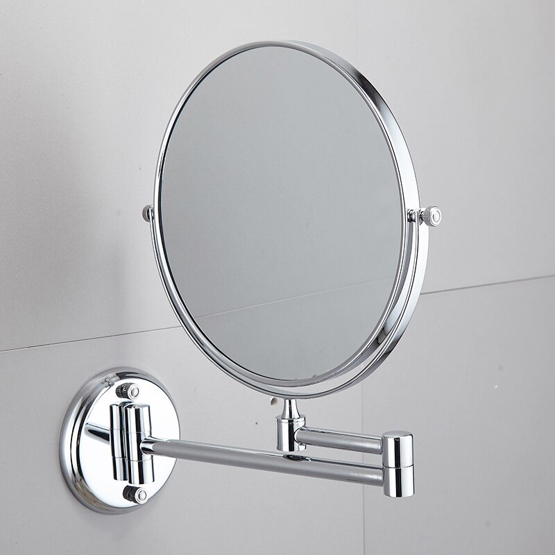Wall Mirror Round Bathroom Makeup Mirror Stainless Steel Double Face Dressing Mirror Rotating Cosmetic Silver Make Up Tool: Silver
