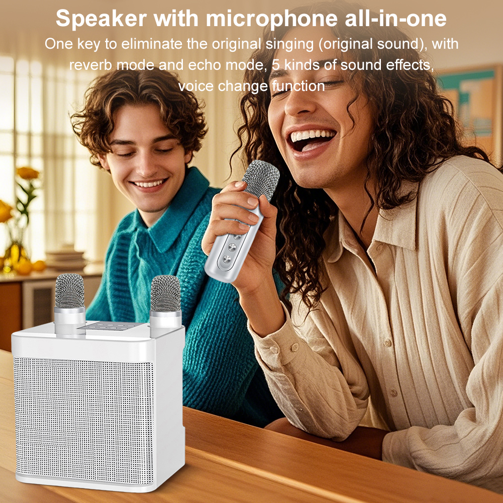 YS203 Altavoz Bluetooth portátil con 2 micrófonos inalámbricos Máquina de Karaoke Estéreo envolvente Karaoke en casa para niños Adultos