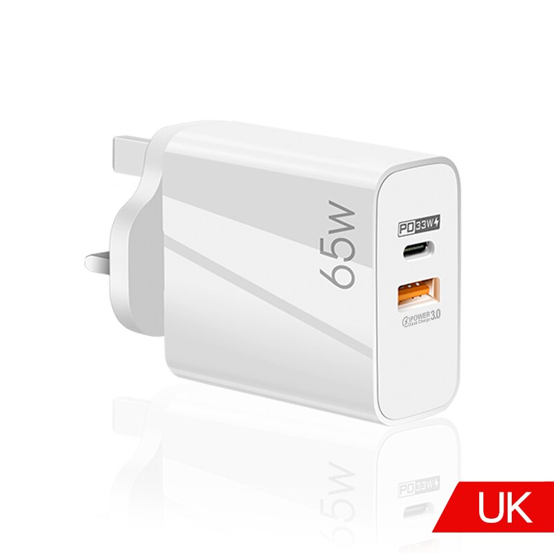 Uslion 65W Gan Charger Quick Charge 4.0 3.0 Type C Pd Usb Charger Met Qc 4.0 3.0 Draagbare Snelle oplader Voor Iphone Xiaomi Laptop: White UK