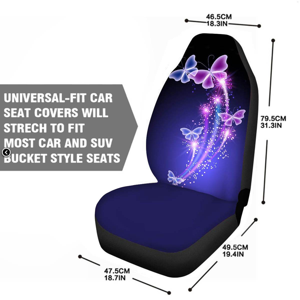 2/7Pcs Full Set Car Seat Covers Universal Butterfly Print Waterproof Seat Cushion Protector Set Van Auto Interior Accessories