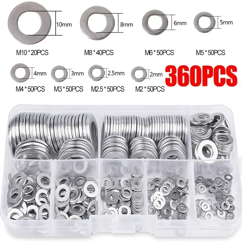 684/180PCS Stainless Steel Washer Set M2-M12 Metal O Rings Fasteners Gaskets For Screws Bolts Assortment Kits Hardware Washers: WHITE