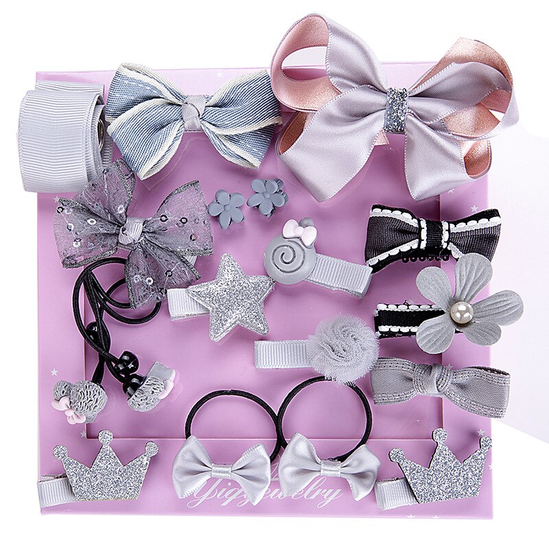 Nouvellement 18 pièces enfants infantile épingle à cheveux bébé filles nœud papillon fleur Motifs pince à cheveux ensemble: Argent