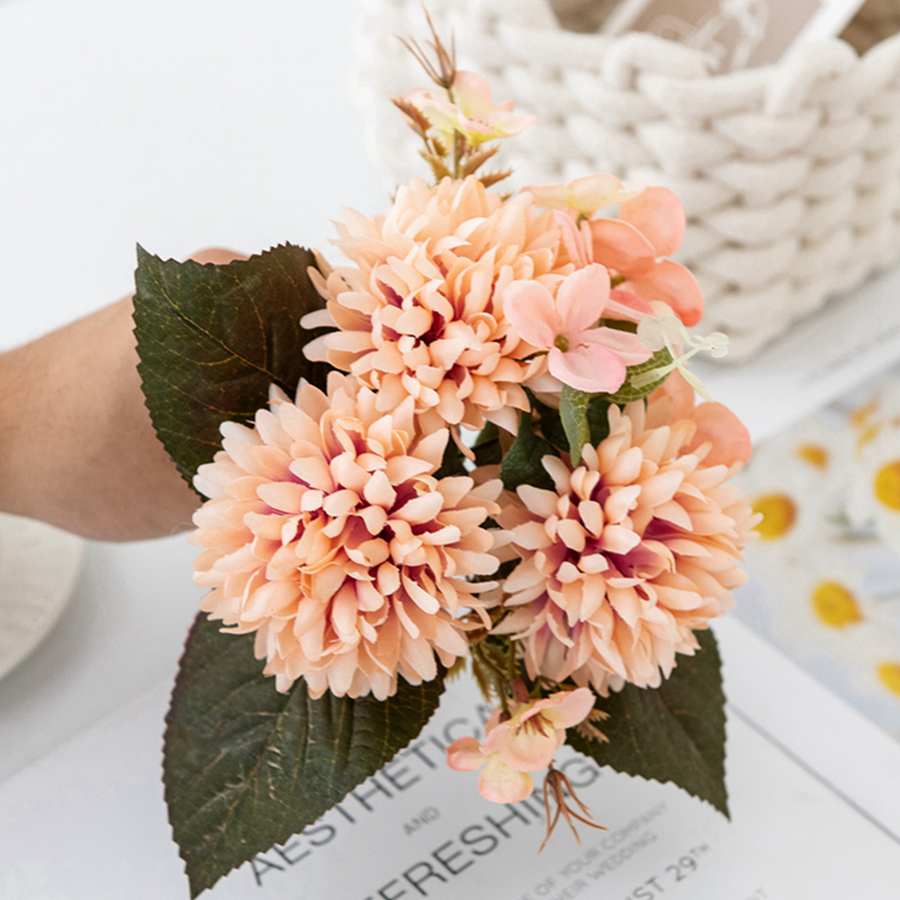 6 Takken Zijde Bolvormige Chrysanthemum Hortensia Kunstbloemen Voor Kerst Bruiloft Boeket Huisdecoratie