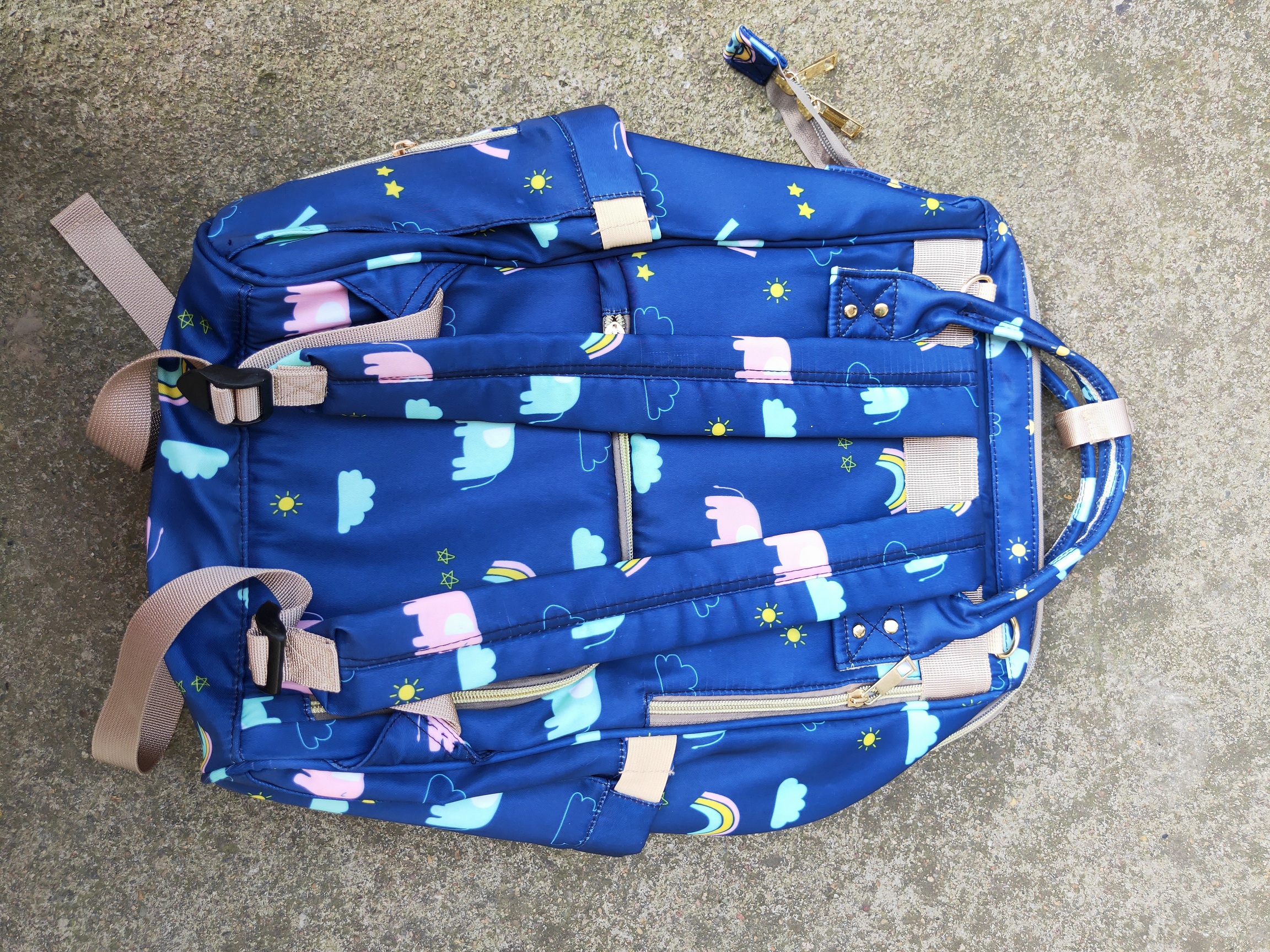 with ZIPPER OPENER ! ELEPHANT diaper bag, dark blue , grey animal pattern nappy bags, travel mummy bags