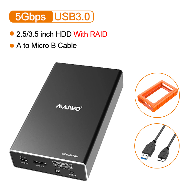 MAIWO Dual Bay External Hard Drive box RAID Enclosure for 2.5 inch SATA I/II/III HDD SSD RAID 0/1/LARGE/PM 6Gbps Support UASP: Brown