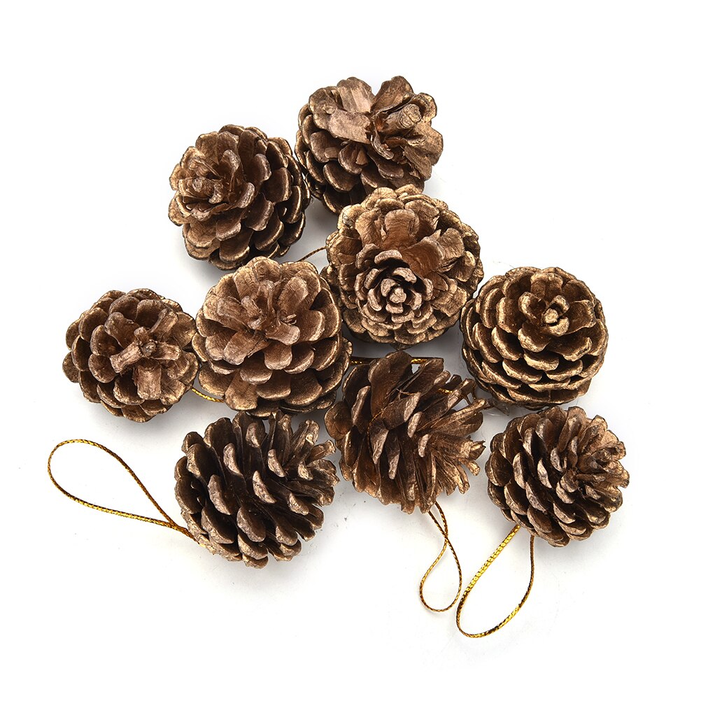 9Pcs Christmas Tree Pine Cones Pinecone Hanging Ball Year Xmas Party Ornament For Festival Supplies 2Colors: Gold