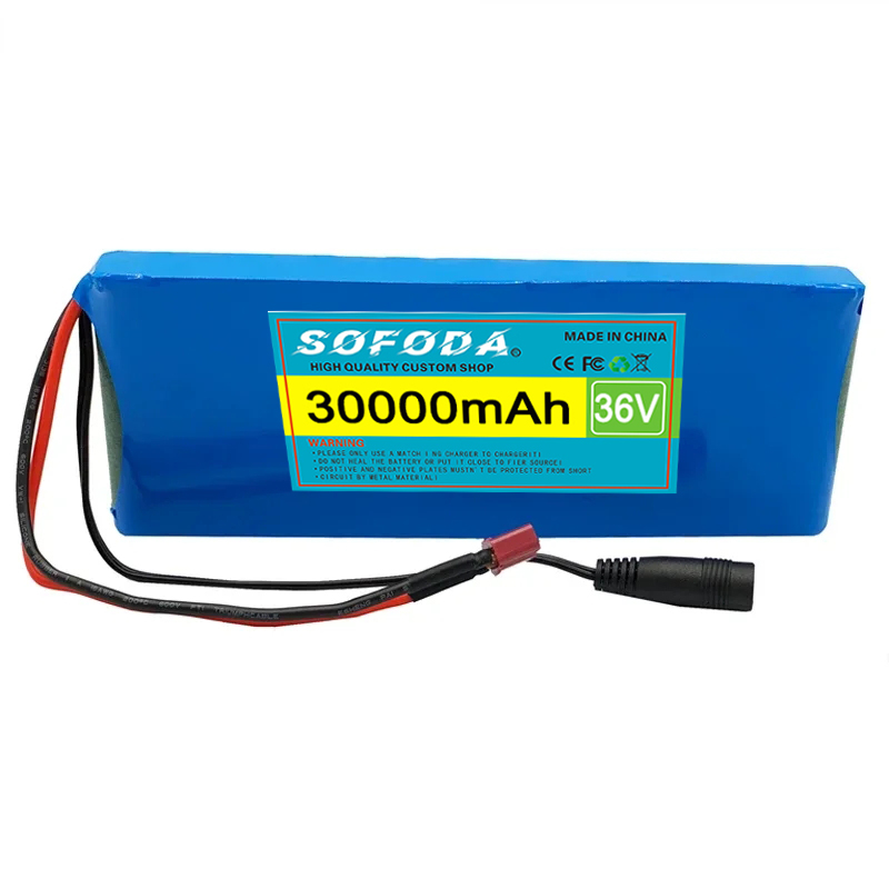 36V 10S1P 30000mAh Battery Pack 20Ah 18650 Lithium Li-ion Rechargeable Batteries 30Ah BMS 500W