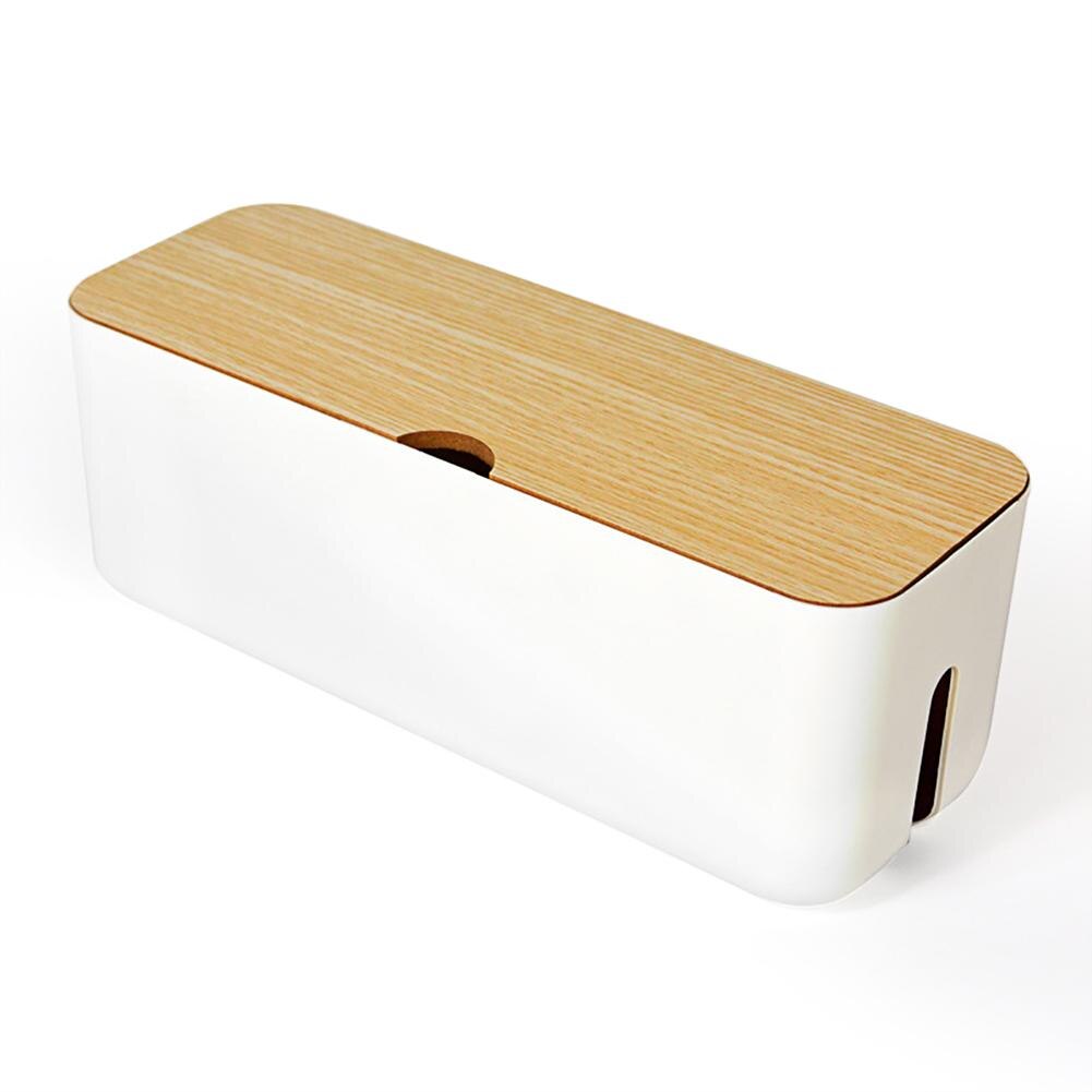 Draad Kabel Opbergdoos Houten Power Line Opslag Case Stofdicht Charger Socket Organisator Draad Case Home Kabelhaspel Netjes Doos: 29.5x11.4x11cm White