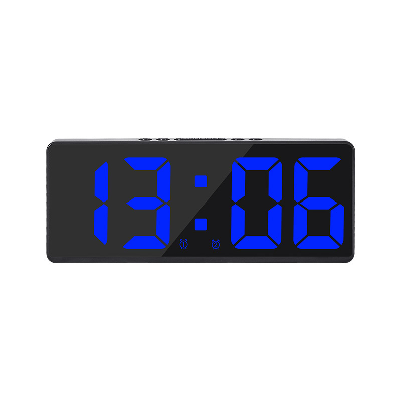 Spraakbesturing Digitale wekker Temperatuur Snooze Nachtmodus Desktop Tafelklok 12/24H Anti-storen Functie LED Klokken Horloge: Deep Blue