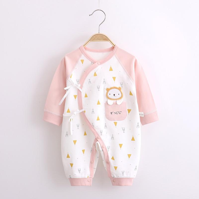 Pasgeboren Baby Jongen Meisje Jumpsuit Puur Katoen Leuke Leeuw En Kleine Vos Lange Mouwen Jumpsuit Baby Kleding Pyjama Vier seizoenen: Pink lion / 59