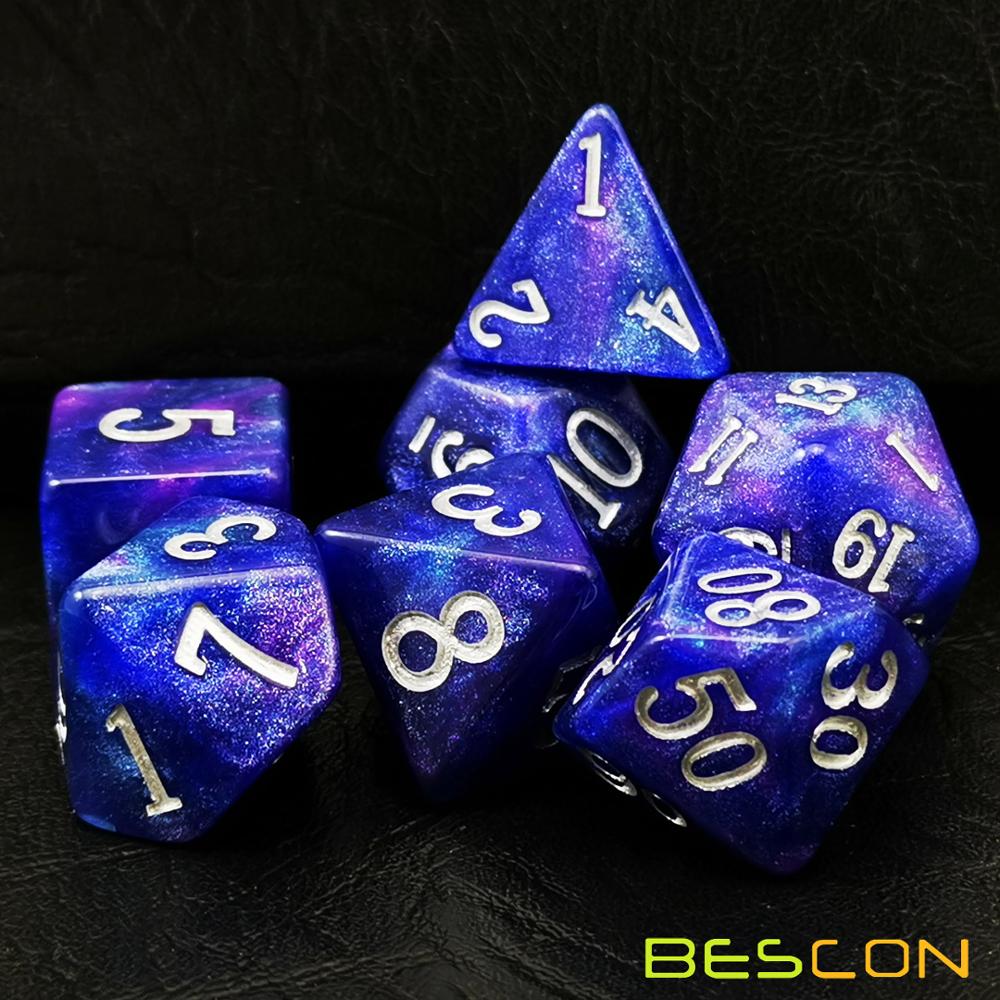 Bescon Starry Night Dice Set Series, 7pcs Polyhedral RPG Dice Set Milky Way, Midnight, Twilight: Twilight in Bulk