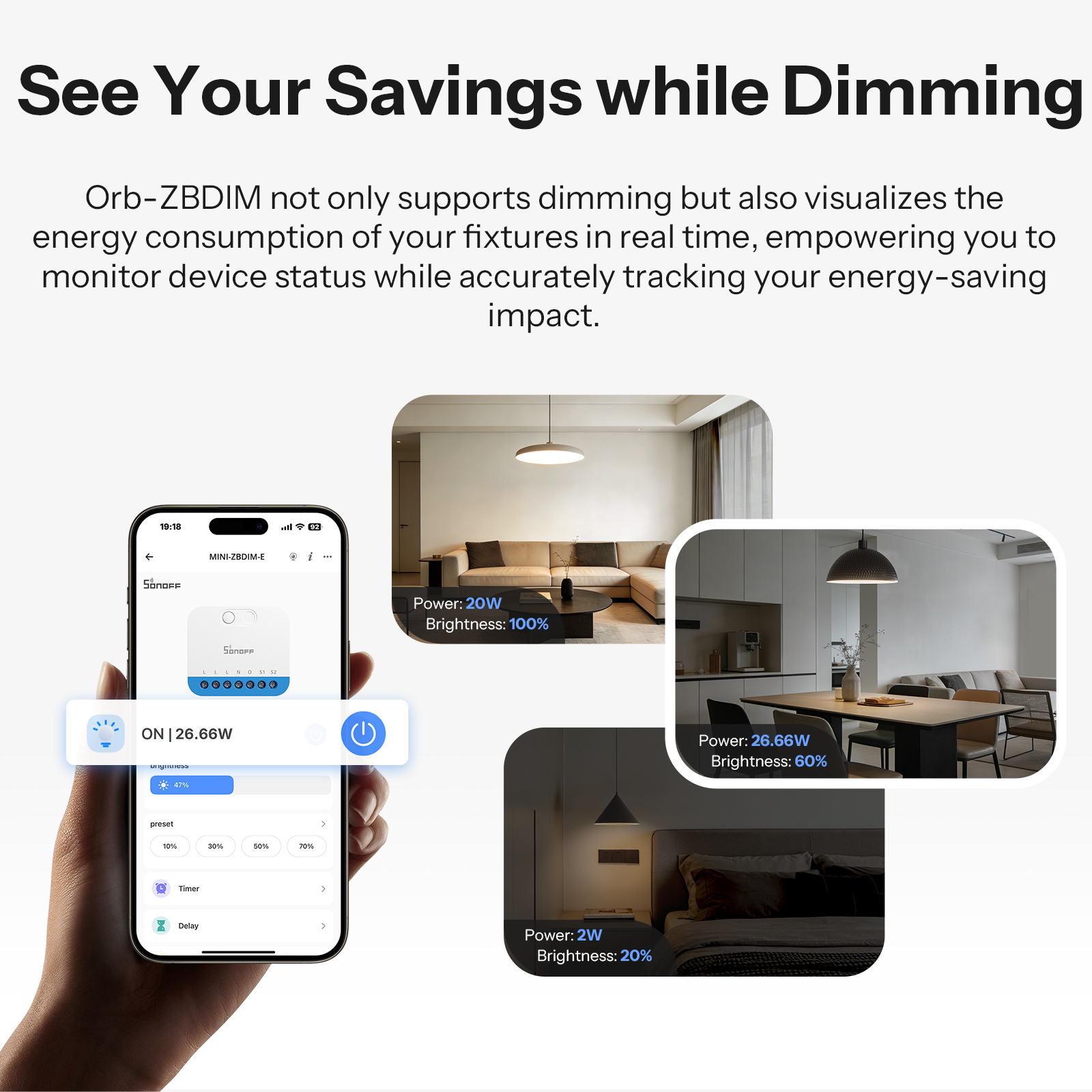 Sonoff mini-zbdim-e zigbee lysdæmper vægafbryder orb-zbdim intelligent flimmerfri dæmpning omfattende elektrisk sikkerhedssystem