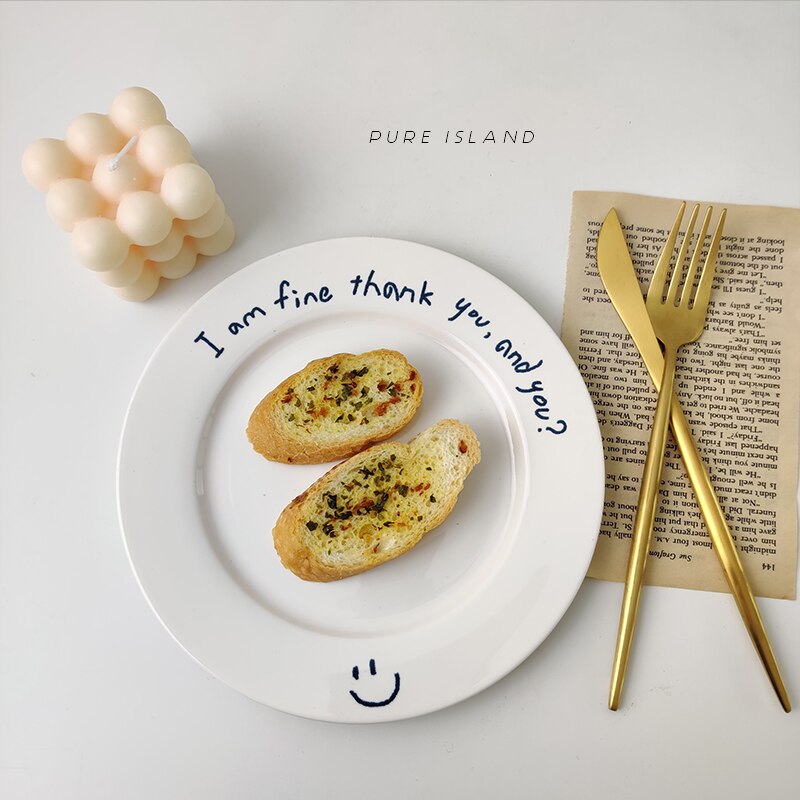 8 inch Lovely Ceramic Plates Dessert Plate Breakfast Cake Dessert Flower Fruit Letters Pattern Dish Home Decorations