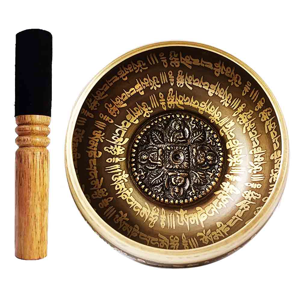 12cm Nepal Chakra Yoga Singing Bowl Buddhism Tibetan Bowls with Leather Stick: Default Title