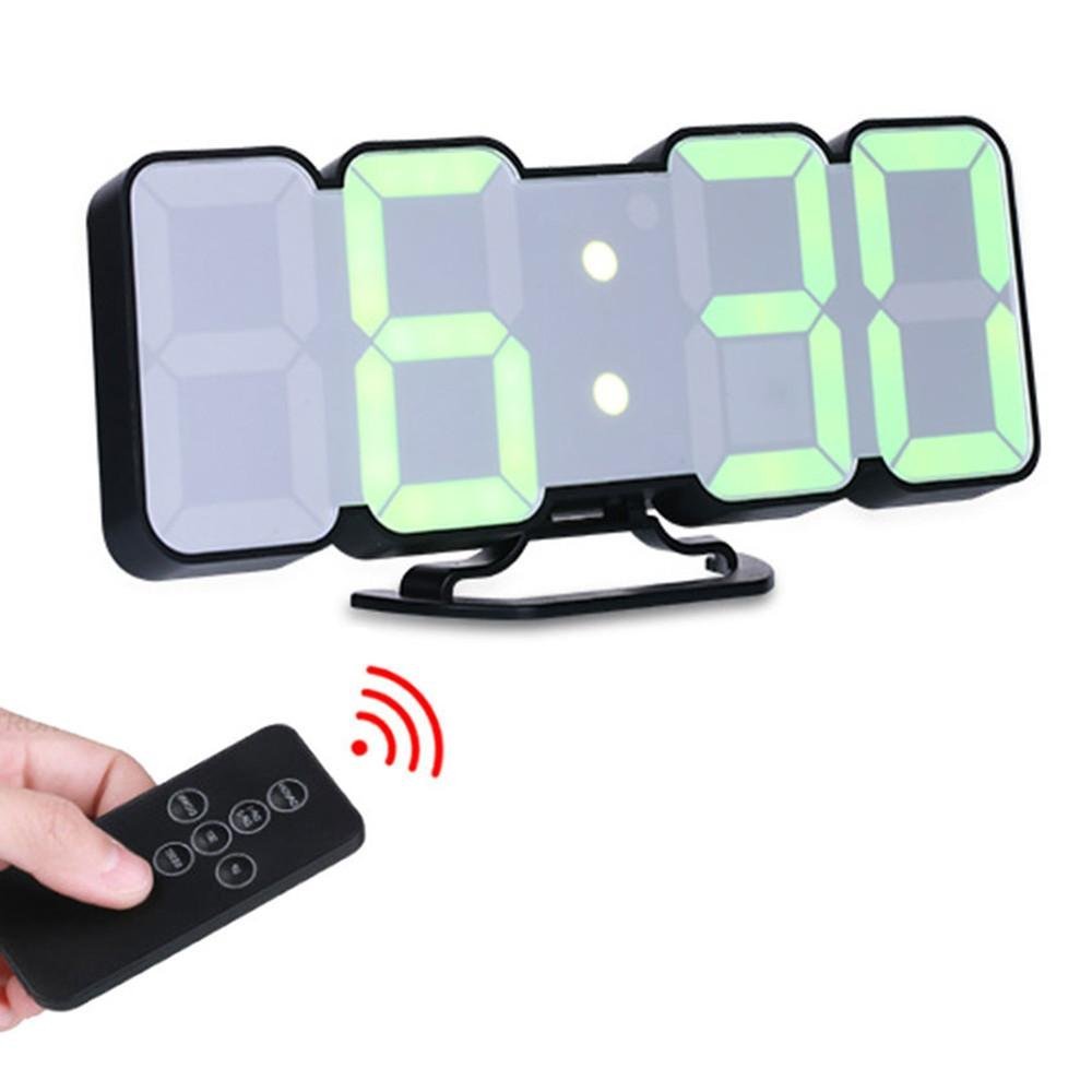 Remote Control 3D LED Digital wall clock Voice Control electronic table wall watches nixie clock kitchen horloge mural: Black