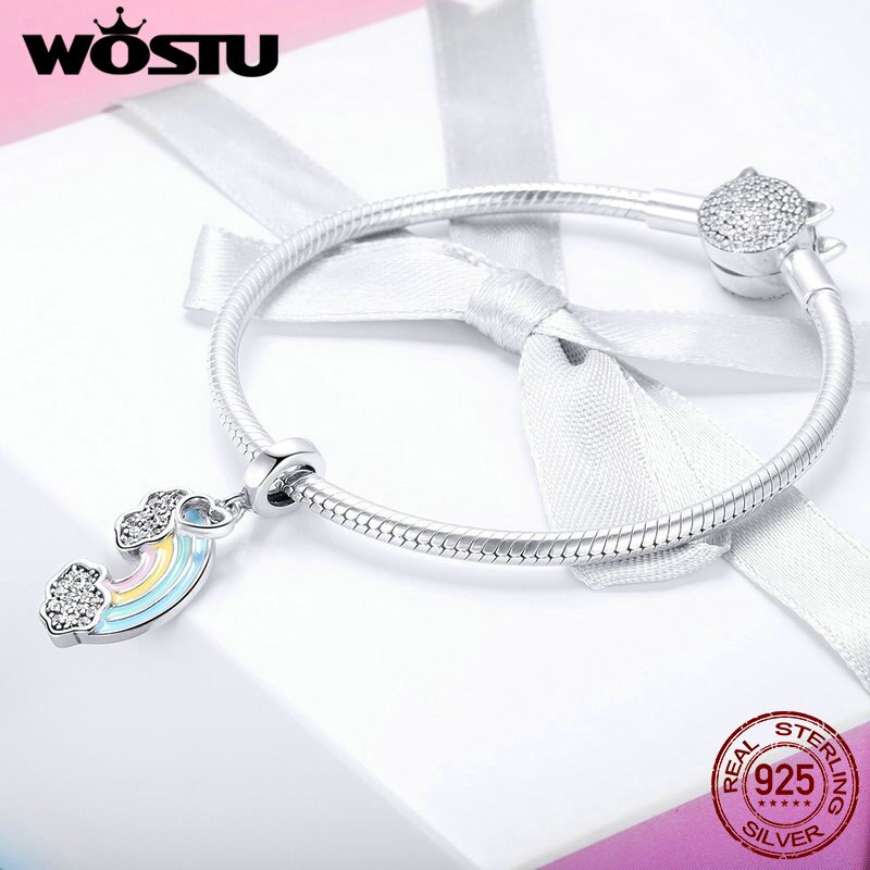 WOSTU 925 Sterling Silber Regenbogen der Liebe Baumeln Reize passen Ursprüngliche DIY Armbinde Anhänger Schmuck Grilfriend CQC905