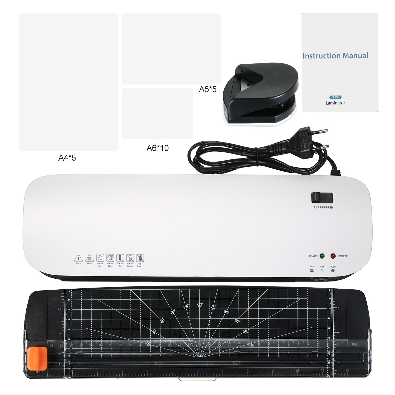 SL299 and Cold Laminator Machine Paper Cutter Corner Rounder for A4 Document Photo Plastic Film Roll Laminator