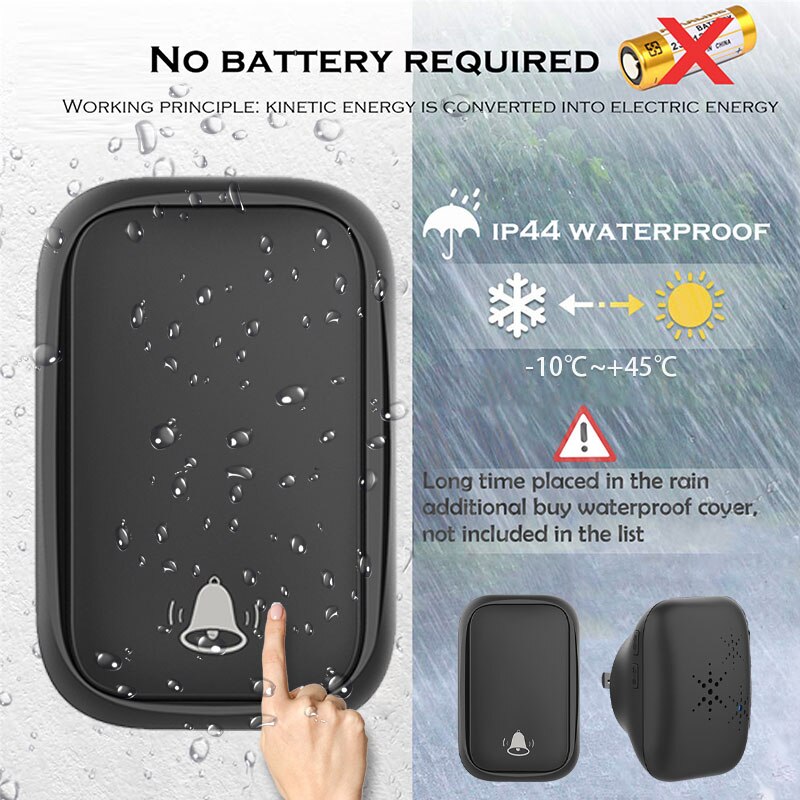 timbre inalámbrico exterior autoalimentado timbre puerta casa 220v transmisor impermeable de 220V, No requiere batería, receptor de la UE,juego de timbre para Control del hogar