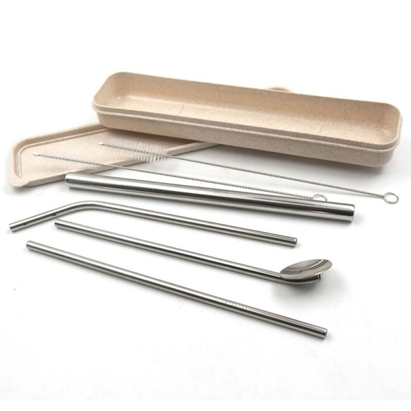 4 Pcs Metal Straw Reusable Stainless Steel Straw Set With Travel Box Cleaning Brush Drink Fruit Juice Wine Milk Tea