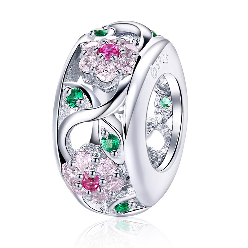 WOSTU autentico 100% argento Sterling 925 zircone rosa perline di cristallo fascino misura originale ciondolo braccialetto argento 925 creazione di gioielli: FNC039