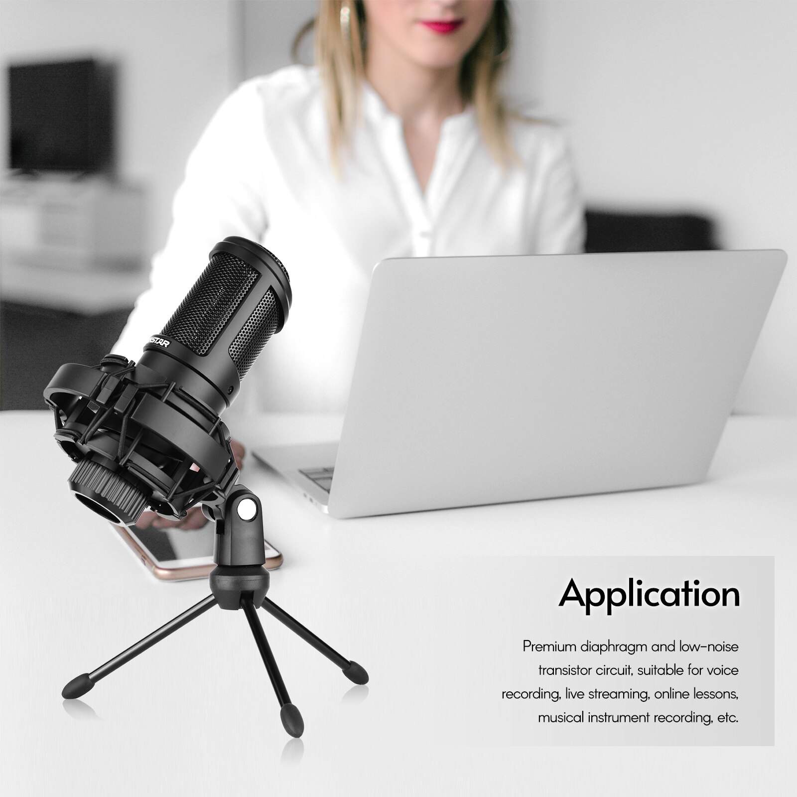 TAKSTAR PC-K320 Side-address Microphone Wired Condenser Mic Cardioid Pickup Pattern with Shock Mount and Tripod for Recording