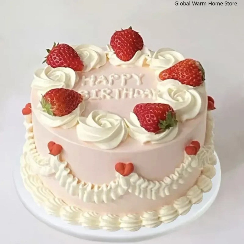 Simulatie Taart Model Verjaardag Dessert Ingelijst Versierd Etalage Monsters Nep Voedsel Fotografie Props Halloween Home Decor: Licht Geel