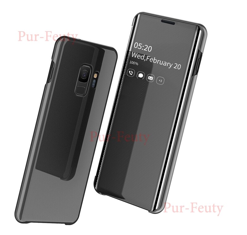 Mirror Smart Case For Samsung Galaxy S9 SM-G960F Clear Mirror View Flip Holder protection Cover For Samsung Galaxy S9 G960F/DS: Black