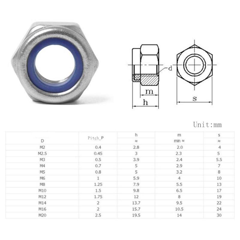 60pcs 304 Stainless Steel Hexagon Lock Nuts Nylon Insert Self Locking Nuts