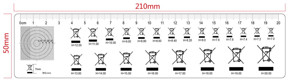 65x100mm Standard Point Gauge Film Ruler Line Width Diameter Area Comparison Card Micrometer for Defect Detection
