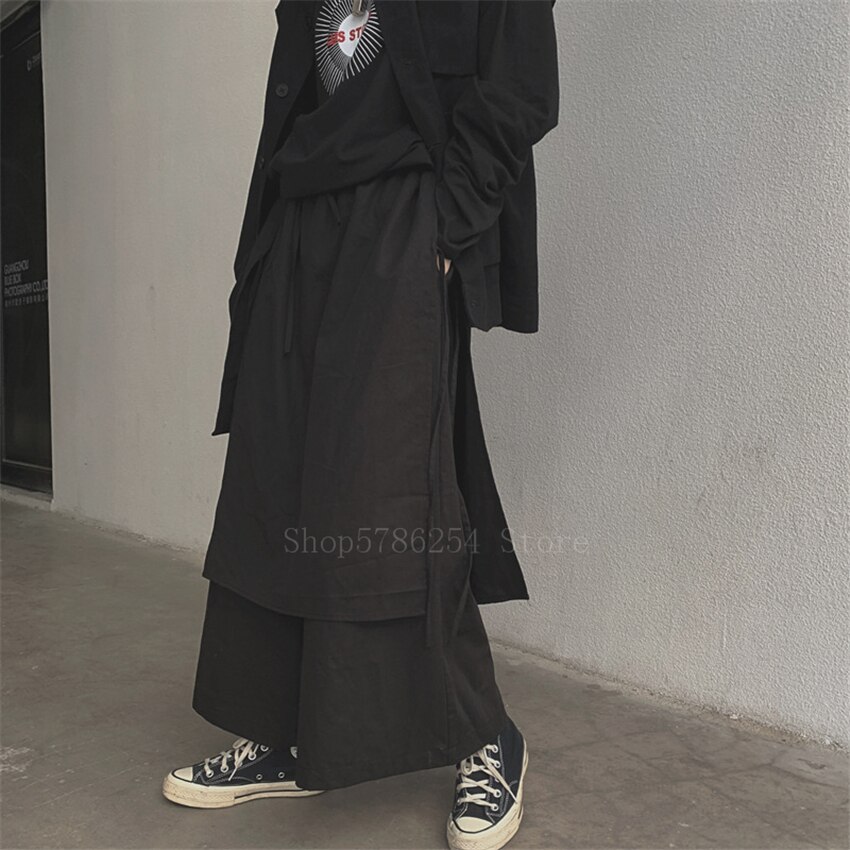 Japansk samurai kostume sommer mænd bukser bomuld uregelmæssig bandage ben bukser sort streetwear harajuku kimono
