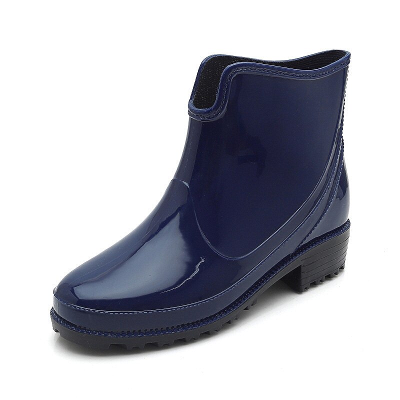 Regenlaarzen Punk Stijl Enkel Regen Laarzen Vrouwen Antislip Regen Laarzen Outdoor Rubber Water Schoenen Casual Platte Hak Ronde hoofd Laarzen Tty: Blauw / 9