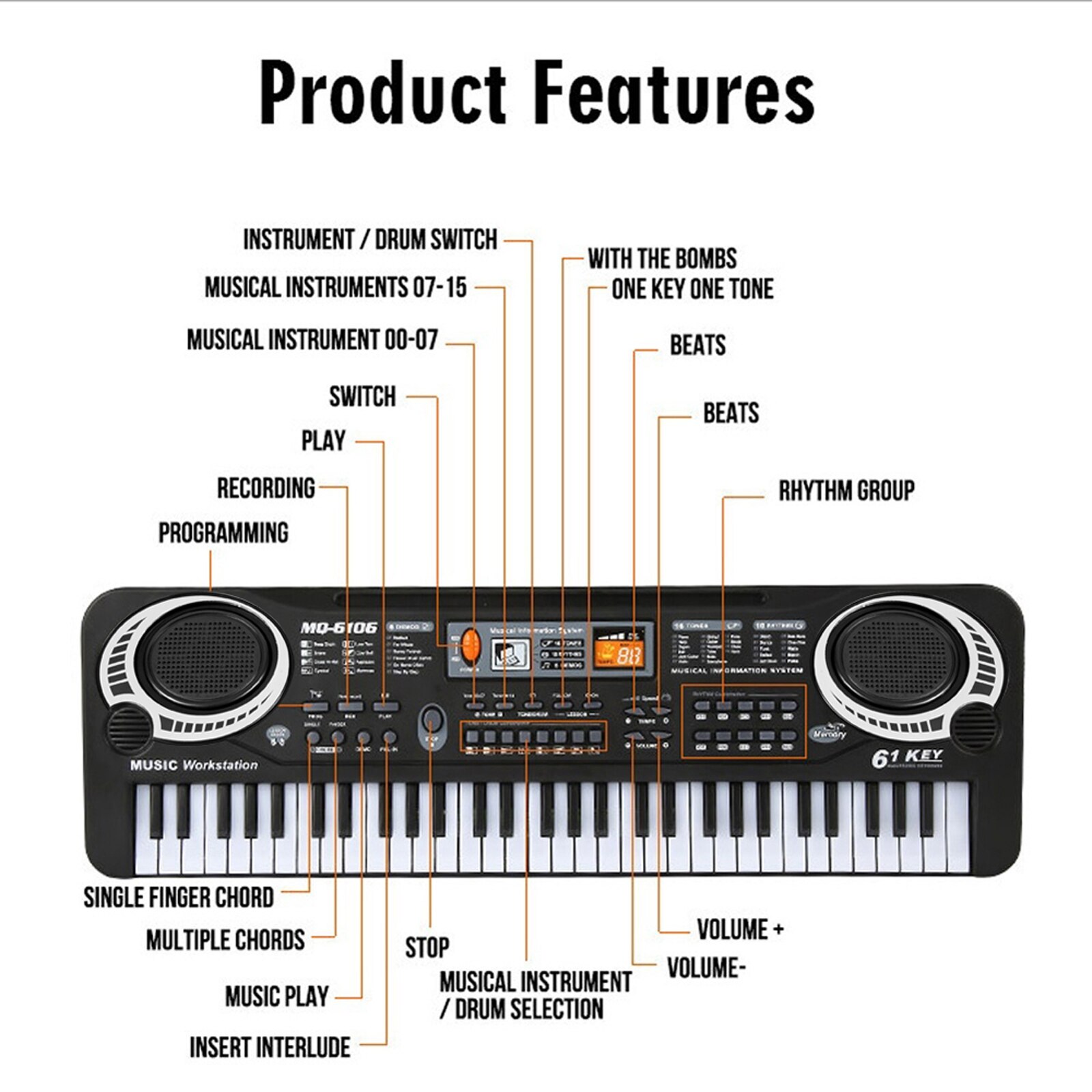 61 Toetsen Piano Digitale Muziek Elektronische Toetsenbord Toetsenbord Zwarte Elektrische Piano Kids Met Microfoon Toetsenbord Instrument !