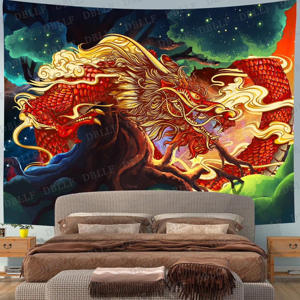 Simsant Chinesischen stil einhorn Drache Tier Totem Wandteppich Hängen Bunte Dekorative Zauberstab Kunst Chinesischen Mythen Tagesdecken