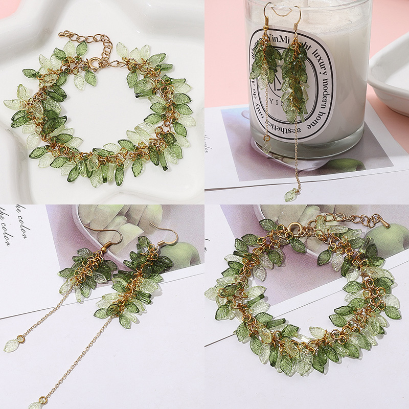 50PCS Green Transparent Leaf Shape Acrylic Beads Pendant Loose Bead For DIY Jewelry Making Necklace Bracelet Charm Accessories