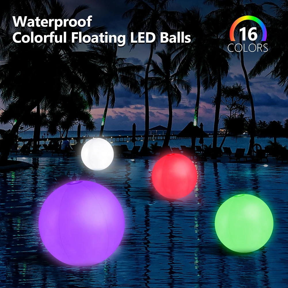Pelota de playa inflable para piscina, globo LED brillante de 16 colores, 60/90cm, juego de agua para verano, deportiva
