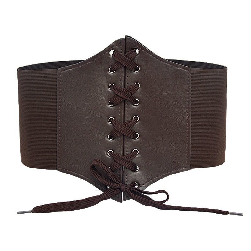 Cinturones anchos para mujer, corsé de cuero PU para adelgazar la cintura, cinturones de cuerpo, cintura elástica ajustable, faja para vestido: coffee width belt