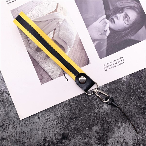 Color strips widen lanyard Wrist Straps Hand Lanyard for Phones iPhone X Samsung Camera USB Flash Drives Keys Accessories: yellow   black