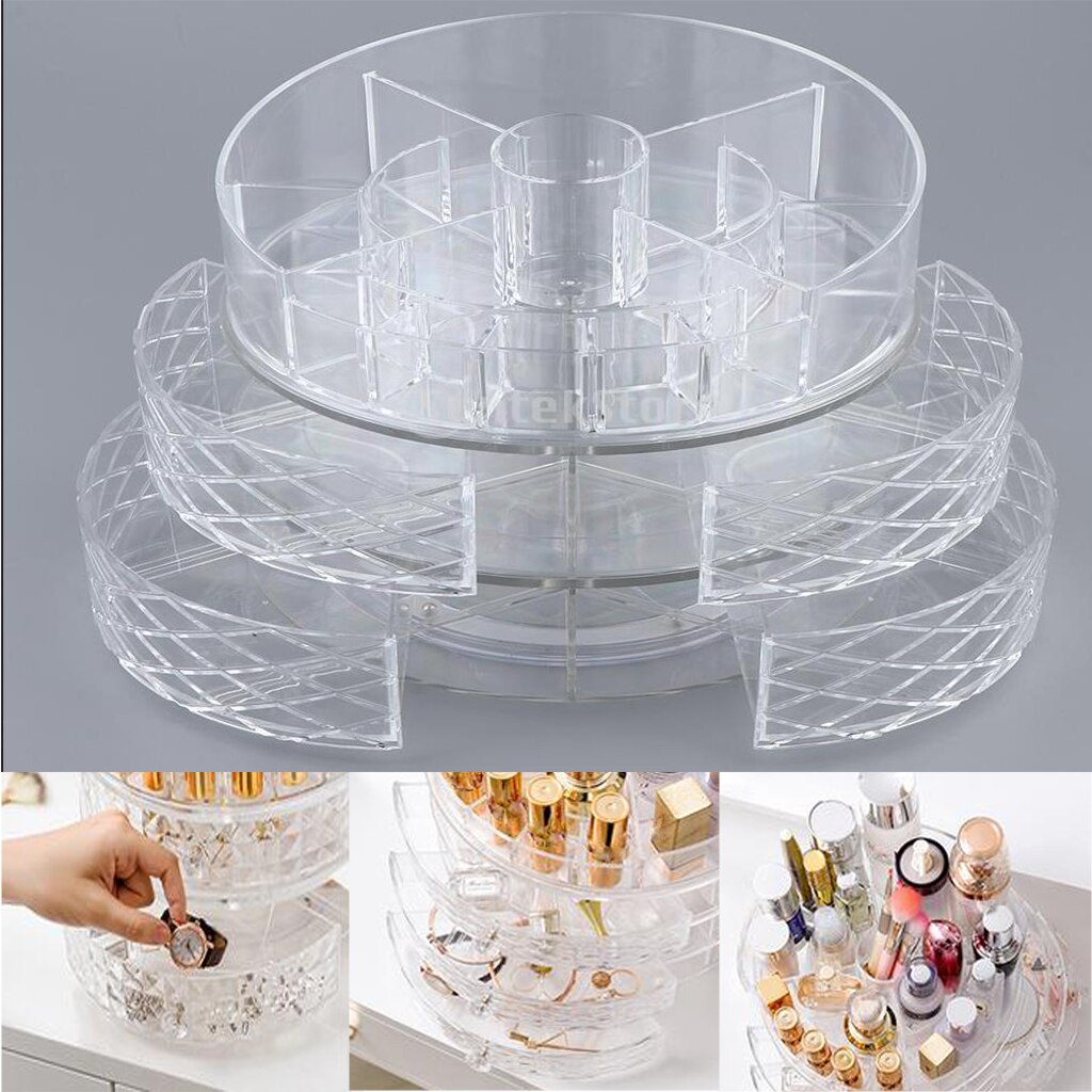 Duurzame make-up organizer met lades, sieradenhouder en displaystandaard.