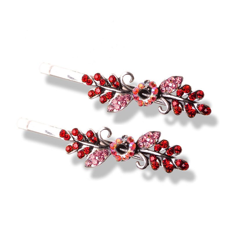 Morkopela Girls Flower Hairpin Pairs Rhinestone Hair Clip Jewelry For Women Party Banquet Hair Pins Accessories: peacock-red