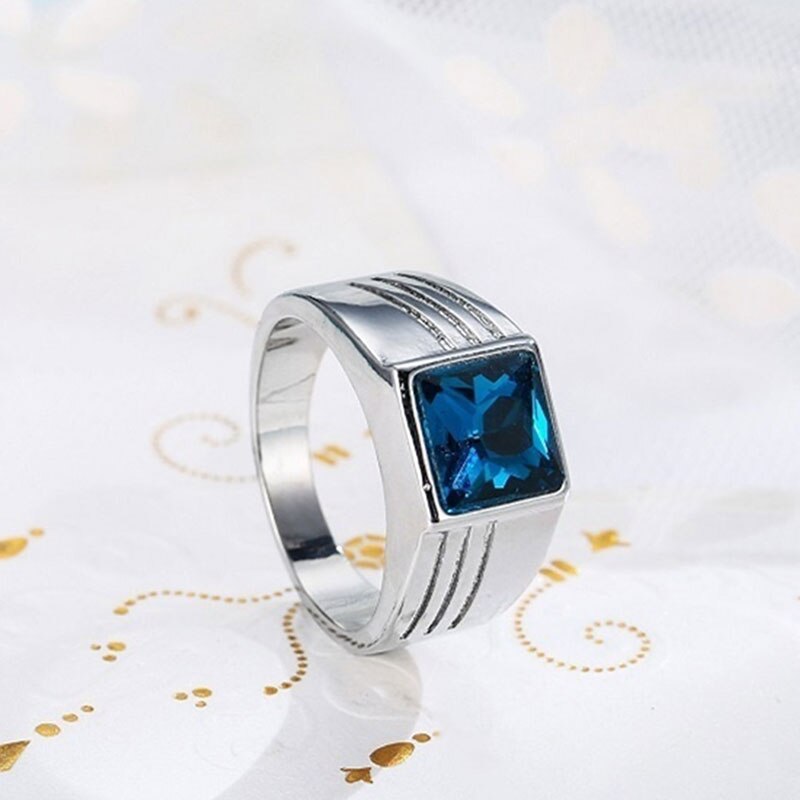 Wedding ring klassieke blauwe zirkoon rvs heren ring party accessoires anniversary sieraden