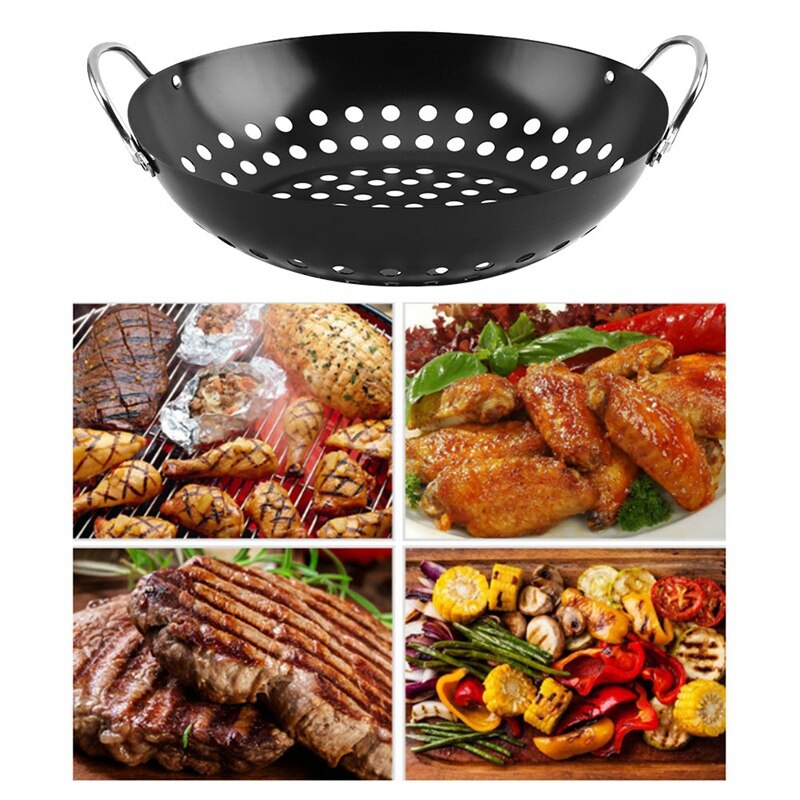 Grilli grillipannu leivinpelti pyöreä vihannesgrilli kori bbq grid topper kasvikset grilli wok -työkalut
