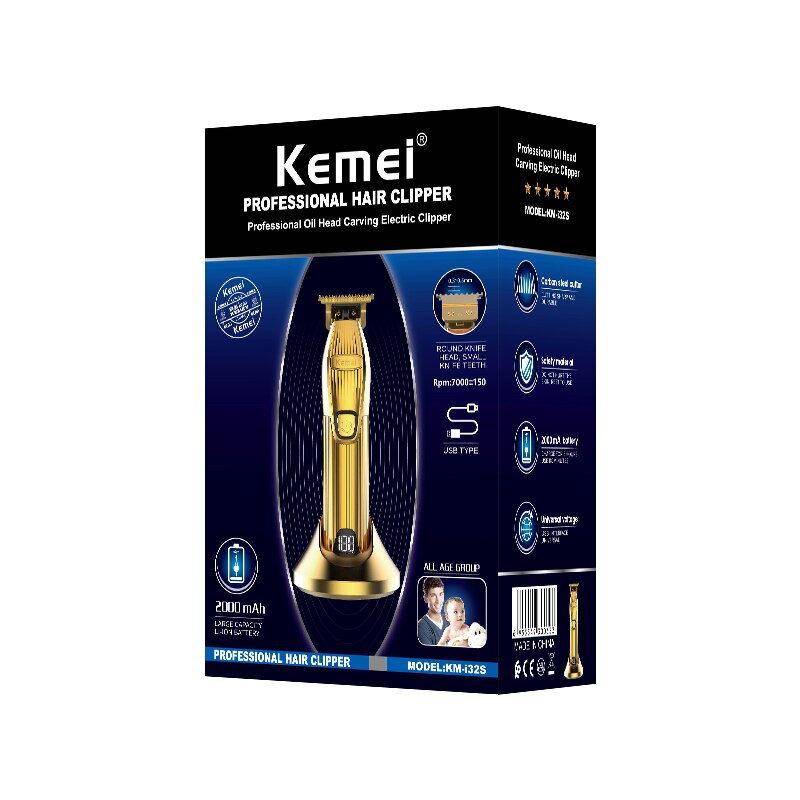 Kemei Professionele Oplaadbare Tondeuse Draagbare Goud 0Mm Cordless T-Blade Tondeuse Scheren Voor Stylisten Kapper