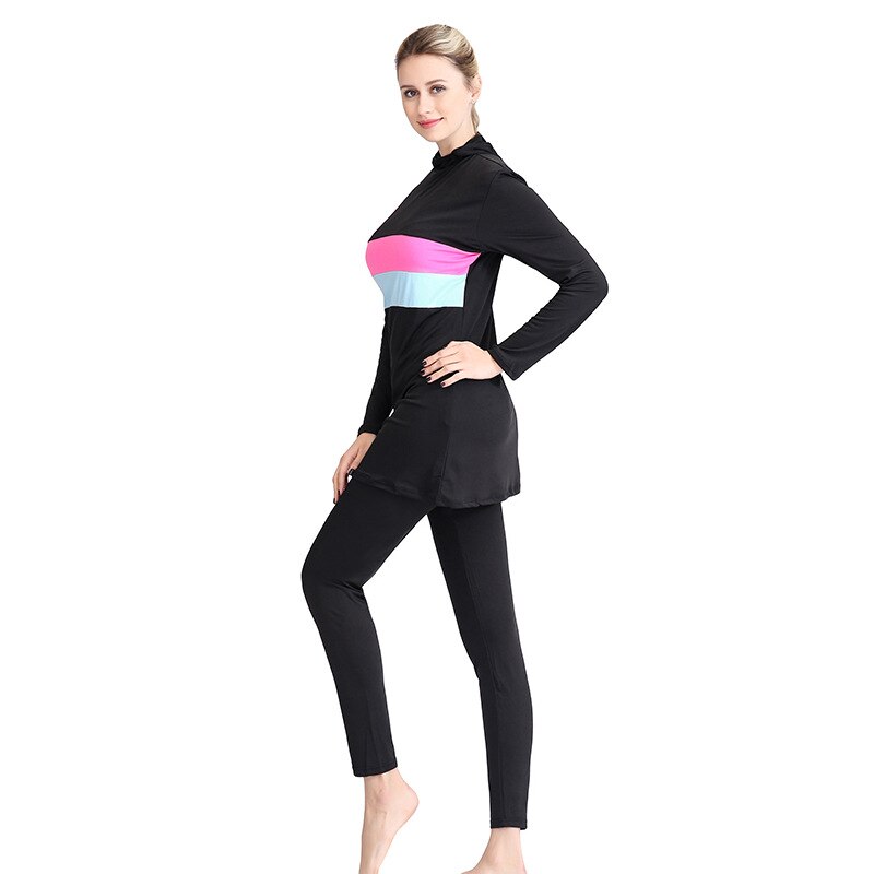 Peifu kvinder stribe trykt muslimsk badetøj hijab muslimah islamic plus size badedragt svømme surf wear sport burkinis 5xl