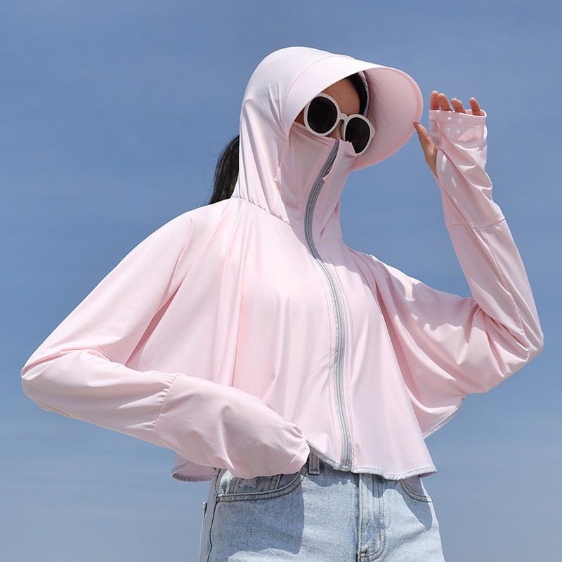 UPF 50+ Dames Zonnebrandcrème Hoodie Effen Kleur Dunne Ijs Zijde Zomer UV-bescherming Jas met lange mouwen Ademend Shirt Kleding: Roze